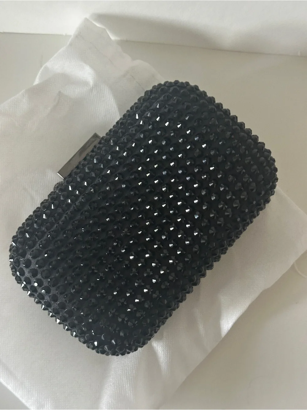 Olga Berg Black Crystal-Embellished Evening Clutch